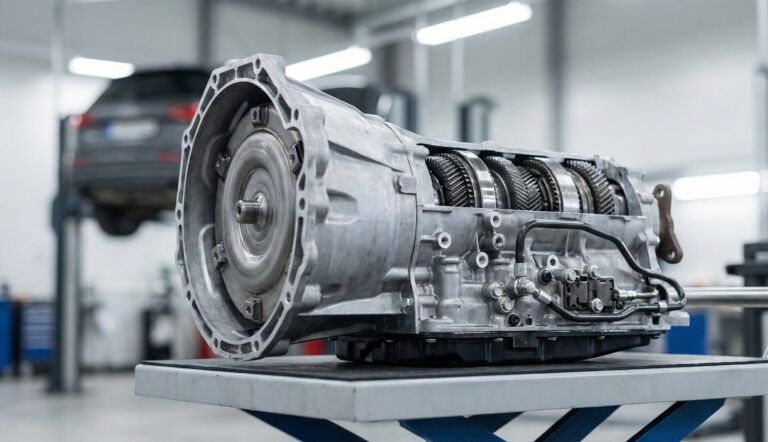 A close up of a car engine on a table